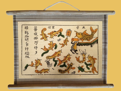 Tranh Đông Hồ Trê Cóc Kiện Nhau Dán Mành 45cm x 32cm