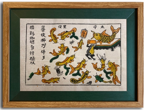 Tranh Đông Hồ Trê Cóc Kiện Nhau Khung Kính 40cm x 30cm