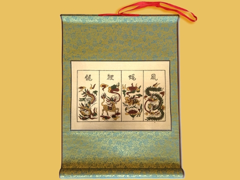 Tranh Đông Hồ Tứ Linh Bồi Lụa 40cm x 55cm