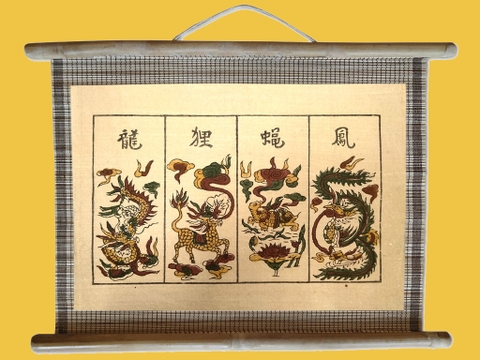 Tranh Đông Hồ Tứ Linh Dán Mành 45cm x 32cm