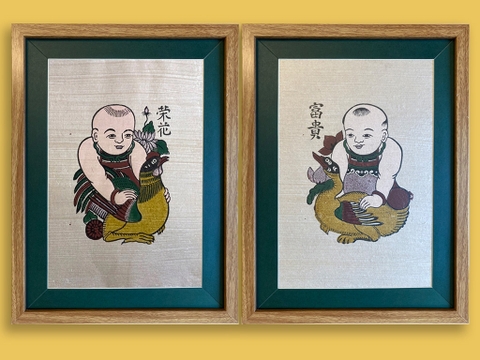 Cặp Tranh Đông Hồ Vinh Hoa Phú Quý khung kính 30cm x 40cm