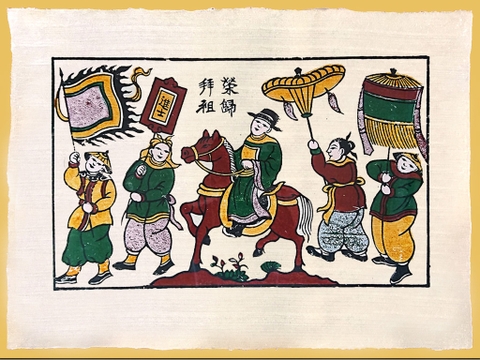 Tranh Giấy Đông Hồ Vinh Quy Bái Tổ 52cm x 37cm