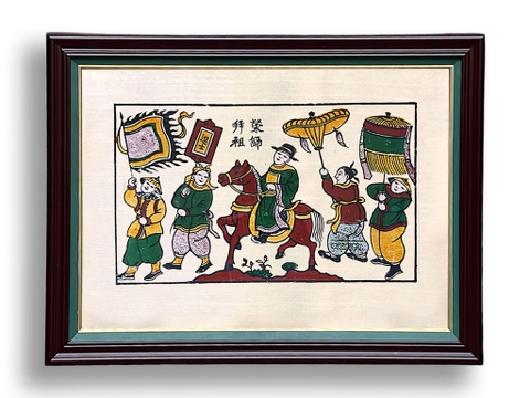 Tranh Đông Hồ Vinh Quy Bái Tổ Khung Kính 60cm x 45cm