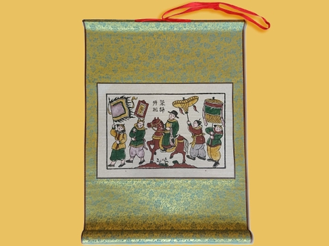 Tranh Đông Hồ Vinh Quy Bái Tổ Bồi Luạ 40cm x 55cm