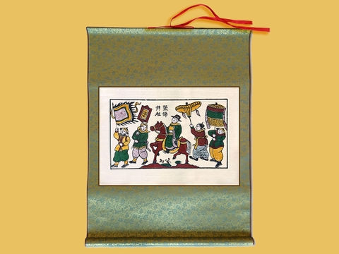 Tranh Đông Hồ Vinh Quy Bái Tổ Bồi Lụa 60cm x 80cm