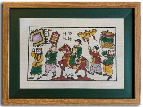 Tranh Đông Hồ Vinh Quy Bái Tổ Khung Kính 40cm x 30cm