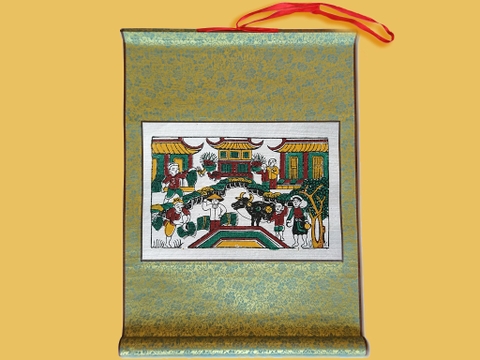 Tranh Đông Hồ Vụ Thu Hoạch Bồi Lụa 40cm x 55cm
