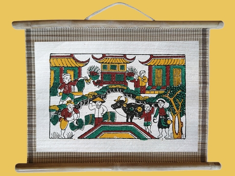 Tranh Đông Hồ Mùa Thu Hoạch Dán Mành 45cm x 32cm