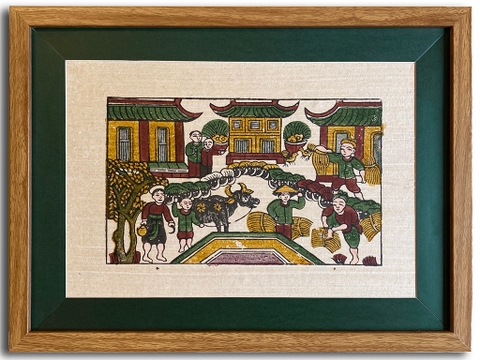 Tranh Đông Hồ Vụ Thu Hoạch Khung Kính 40cm x 30cm