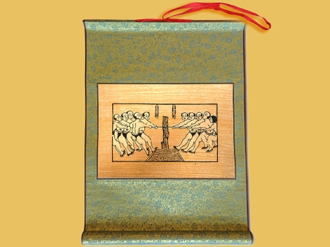 Tranh Đông Hồ Hội Kéo Co Bồi Lụa 40cm x 55cm
