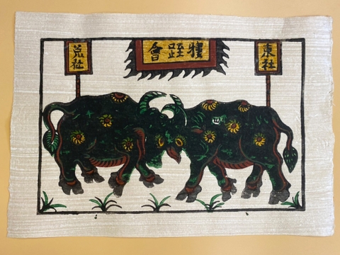 Tranh Giấy Đông Hồ Lễ Hội Chọi Trâu 26cm x 37cm