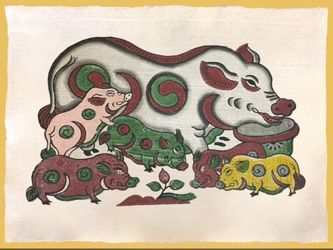 Tranh Giấy Đông Hồ Lợn Đàn 52cm x 37cm