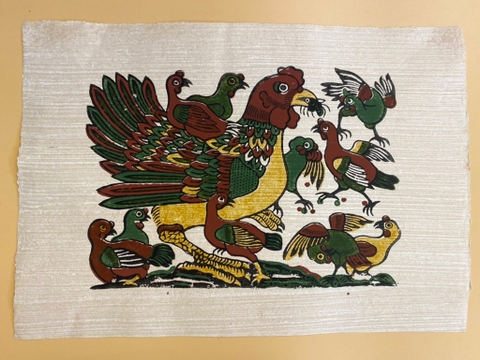 Tranh Giấy Đông Hồ Gà Đàn 26cm x 37cm