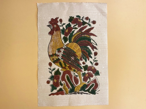 Tranh Giấy Đông Hồ Gà Hoa Hồng 26cm x 37cm
