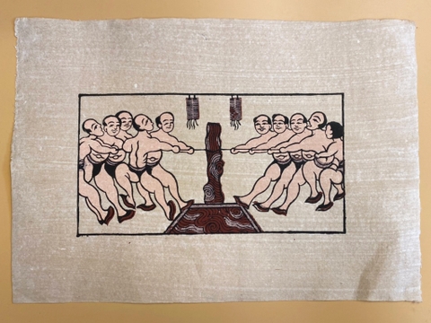 Tranh Giấy Đông Hồ Hội Kéo Co 37cm x 26cm