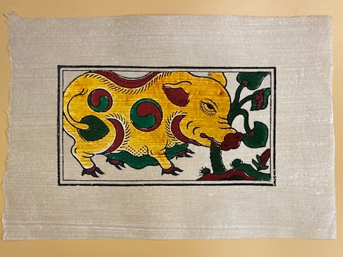 Tranh Giấy Đông Hồ Lợn Ăn Cây Ráy 26cm x 37cm