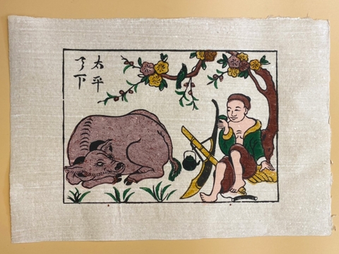 Tranh Giấy Đông Hồ Nông Nhàn 26cm x 37cm