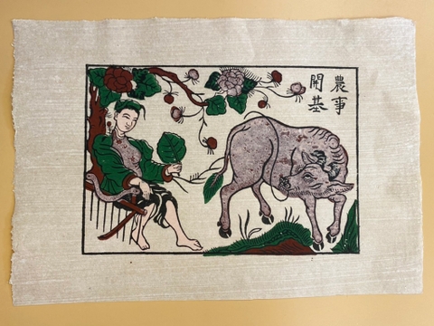 Tranh Giấy Đông Hồ Nông Nhàn Nữ 26cm x 37cm
