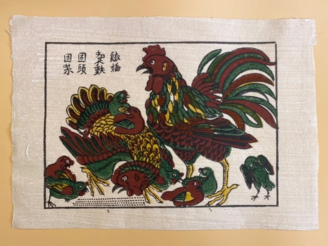 Tranh Giấy Đông Hồ Thư Hùng Gia Đình Gà 37cm x 26cm