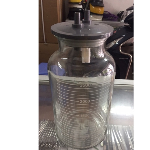 Bình đựng dịch 2500ml bằng thủy tinh cho máy hút dịch 2 bình, KANEKO, YUWELL, LUCASS, ALKATO (CÓ VAN CHỐNG TRÀN)