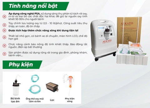 Máy tạo oxy 10 lít Alkato KSOC-10 (tặng 1 máy đo SPo2)