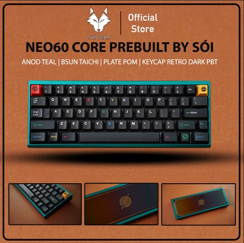 Neo60 Core Anod Teal - Switch Bsun Taichi - Keycap Retro Dark PBT