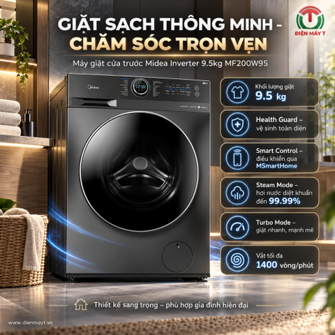 Máy giặt cửa trước Midea Inverter 9.5kg MF200W95