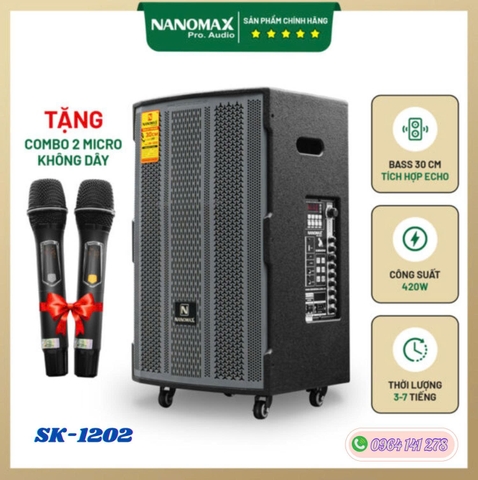Loa Kéo Nanomax SK-1202 Bass 30cm 420w Karaoke Bluetooth