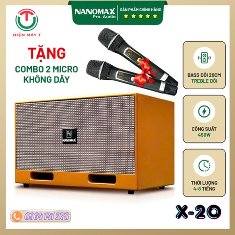 Loa Karaoke Xách Tay Nanomax X-20 Bass Đôi 20cm 450w