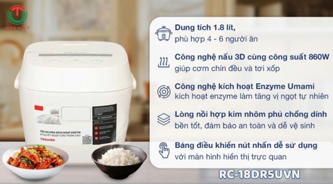 Nồi cơm điện tử Toshiba 1.8 lít RC-18DR5UVN