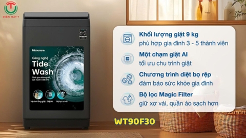 Máy giặt lồng đứng Hisense 9 kg WT90F30