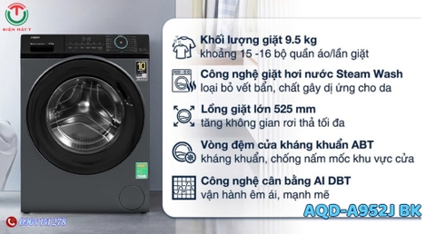 Máy giặt Aqua Inverter 9.5 kg AQD-A952J BK