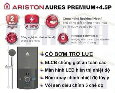 Máy Nước Nóng ARISTON AURES PREMIUM+ 4.5P TRỰC TIẾP CÓ BƠM