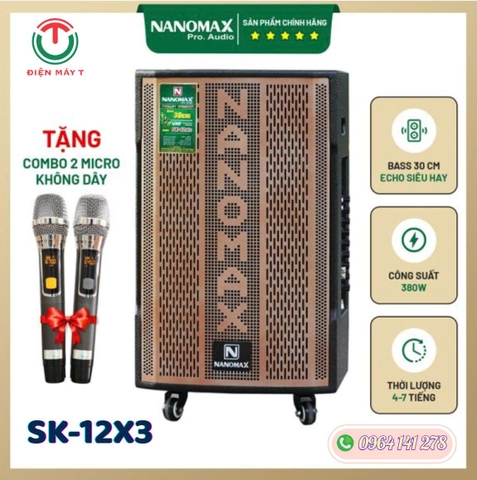 Loa Kéo Nanomax SK-12X3 Bass 30cm 380w Karaoke Bluetooth
