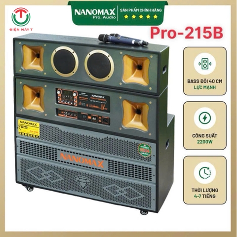 Loa Karaoke Nanomax PRO-215B Bass Đôi 40cm Công Suất 2200w