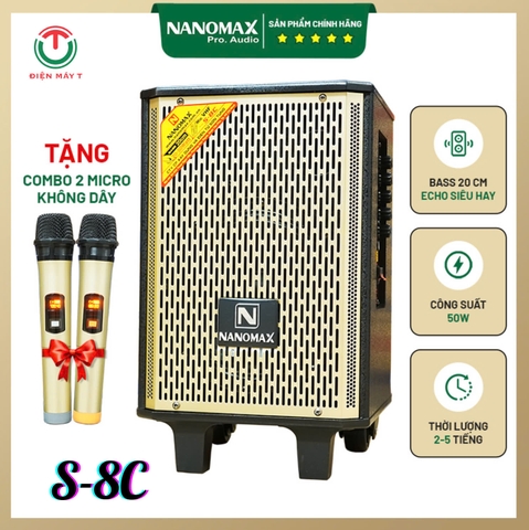 Loa Kéo Mini Nanomax S-8C Bass 20cm 50w Karaoke Bluetooth