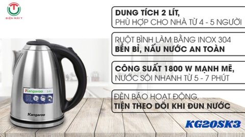 Bình đun siêu tốc Kangaroo 2 lít KG-20SK3