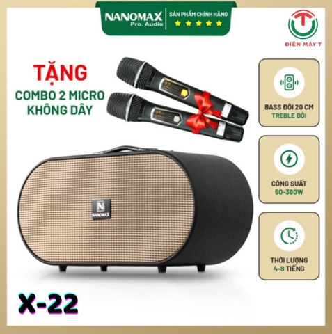 Loa Karaoke Xách Tay Nanomax X-22 Bass Đôi 20cm 380w