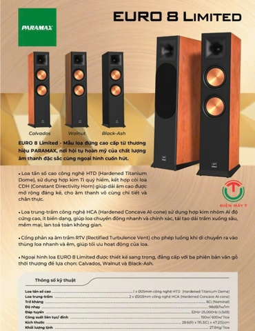 Loa đứng Paramax EURO 8 Limited - Hàng chính hãng