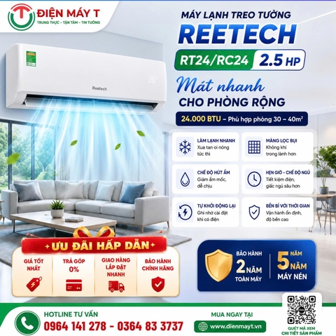 Máy lạnh treo tường Reetech 2.5 HP RT/RC24AB-BT