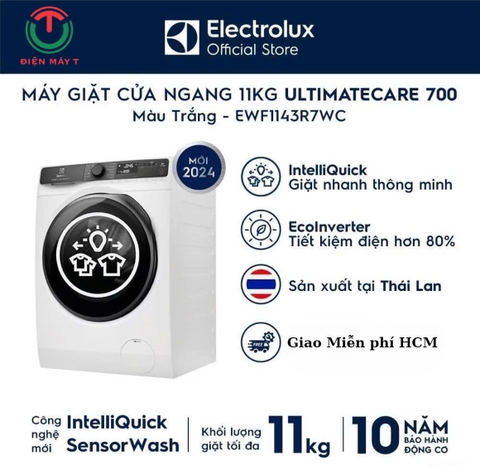 Máy giặt Electrolux UltimateCare 700 Inverter 11 kg EWF1143R7WC [Mới 2024]