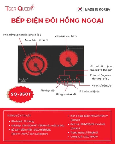 Bếp điện đôi hồng ngoại Tiger Queen SQ-350T