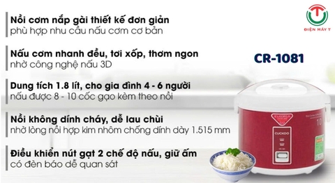 Nồi Cơm Điện Cuckoo  1.8 lít CR-1081 - Hàng Chính hãng
