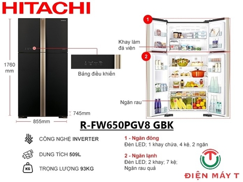Tủ lạnh Hitachi Inverter 509 lít R-FW650PGV8 GBK