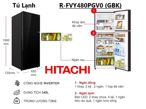 Tủ lạnh Hitachi Inverter 349 lít R-FVY480PGV0(GMG)