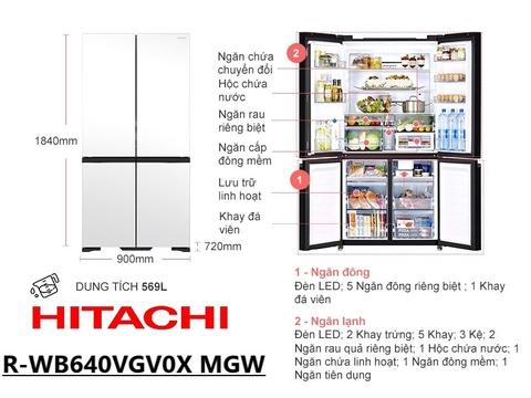 Tủ lạnh Hitachi Inverter 569 lít R-WB640VGV0X (MGW)