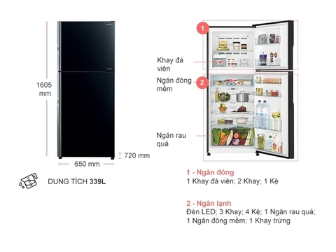 Tủ lạnh Hitachi Inverter 339 lít R-FVX450PGV9(GBK)