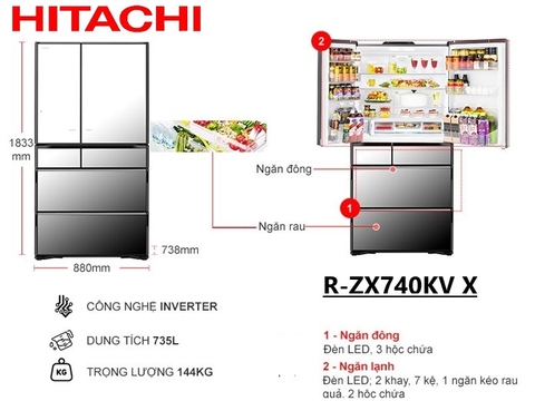 Tủ lạnh Hitachi Inverter 735 lít R-ZX740KV (X)