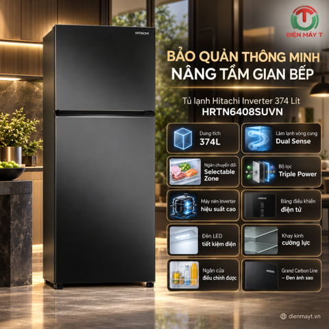 Tủ lạnh Hitachi Inverter 374 Lít HRTN6408SUVN