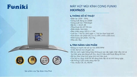 Máy hút mùi kính cong Funiki HKH9655 (70 cm)